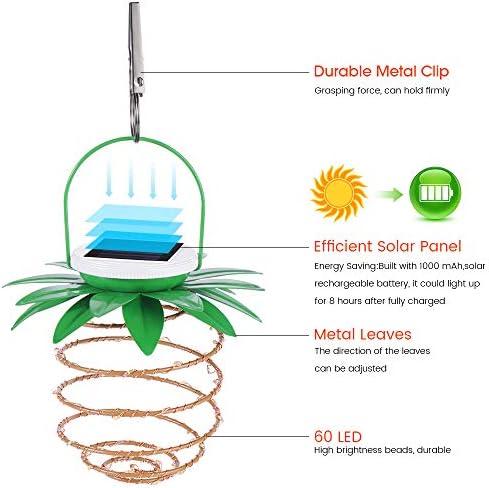 2 Pack Pineapple Solar Lights Outdoor Waterproof Garden Hanging Lamp 60 LED Dusk to Dawn Sensor Solar Lantern Lamp for Patio Yard Pathway Porch