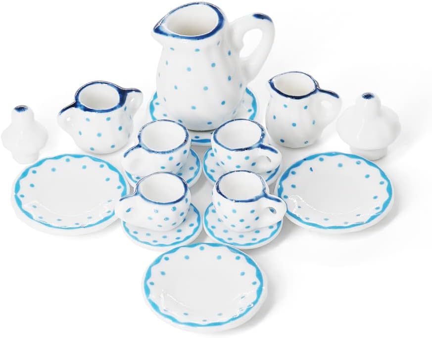 Odoria 1/12 Miniature Porcelain Tea Set 15Pcs Dollhouse Decoration Accessories, Grapes
