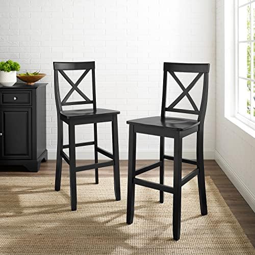 Crosley Furniture X-Back Wood Bar Stools Set of 2, Black, 30-inch