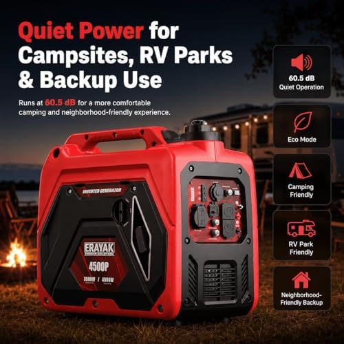 ERAYAK 4500W Portable Inverter Generator for Home Use, Super Quiet Small Generator for Camping Outdoor Emergency Power Backup, Gas Powered Engine, ECO Mode, EPA Compliant