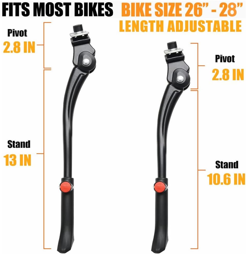 TOPCABIN Bike Kickstand Adjustable Aluminium Alloy Bicycle Kickstand Bike Side Kickstand Fit for 22" 24" 26" 28" Mountain Bike Road cycling/BMX/MTB (Black for 22-24-26-27-28 inch bike)