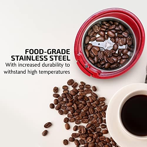 OVENTE Electric Coffee Grinder with One Touch Push-Button, White CG225W | 2.5oz Capacity, 150W Motor, Stainless Steel Blades for Uniform Grinding of Beans, Spices, Herb, Nuts & More, Safety Lock Lid