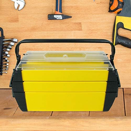 Portable Tool Box on Wheels - Stackable 3-in-1 Chest for Workshops and Craft Rooms - Foldable Comfort Handle and Latches by Stalwart (Black/Yellow)