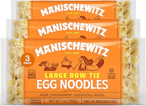 Manischewitz Farfalle Pasta | Large Bow Tie Egg Noodles 7oz (3 Pack) | Homestyle Taste & Texture, Perfect for Kasha Varnishkes, No Preservatives