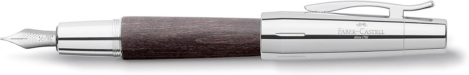 Faber-Castell e-motion Fountain Pen, Wood and Chrome Brown - Fine