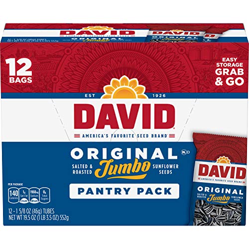 DAVID SEEDS Roasted and Salted Original Jumbo Sunflower Seeds, Keto Friendly, 5.25 Oz, 12 Pack