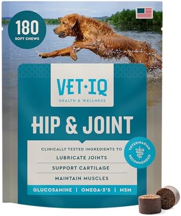 VetIQ Glucosamine Hip & Joint Supplement for Dogs, 180 Soft Chews, Joint Support Supplement with MSM and Krill, Dog Health Supplies Large & Small Breed, Chicken Flavored Chewables | Supports mobility for large & small breeds; glucosamine, MSM & krill oil…