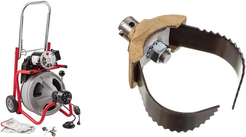 RIDGID K-400 Drain Cleaning 115-Volt Drum Machine Kit with AUTOFEED Control and C-32IW 3/8" x 75' Cable, Grey and Red