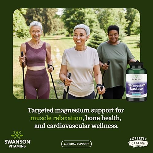 Swanson Magnesium Lactate Lactose-Free, 84 mg, 120 Capsules | Lactose-Free Mineral Supplement for Muscle and Bone Health Support, Gentle on the Stomach, Non-GMO and Gluten-Free