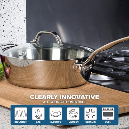 Viking Contemporary 3-Ply Pots and Pans Set, 10 Piece Stainless Steel Kitchen Cookware, Silver