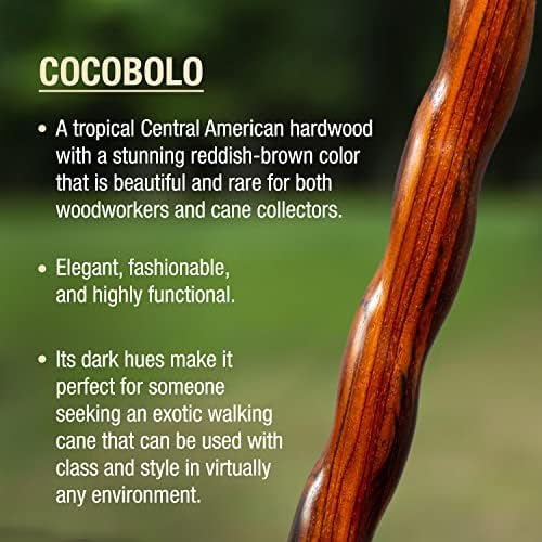 Brazos Handcrafted Wood Walking Cane, Twisted Cocobolo, Derby Style Handle, for Men & Women, Made in the USA, 37"