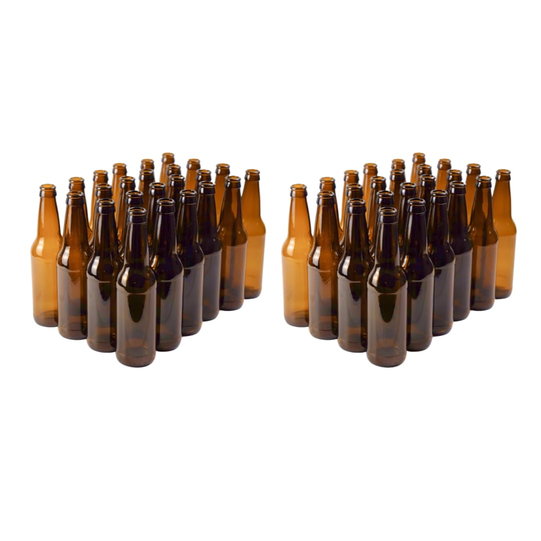 FastRack Amber Beer Bottles 12oz (Pack of 48) | Longneck Glass Beer Bottles with Pry-off Crown Finish for Home Brewing Mead