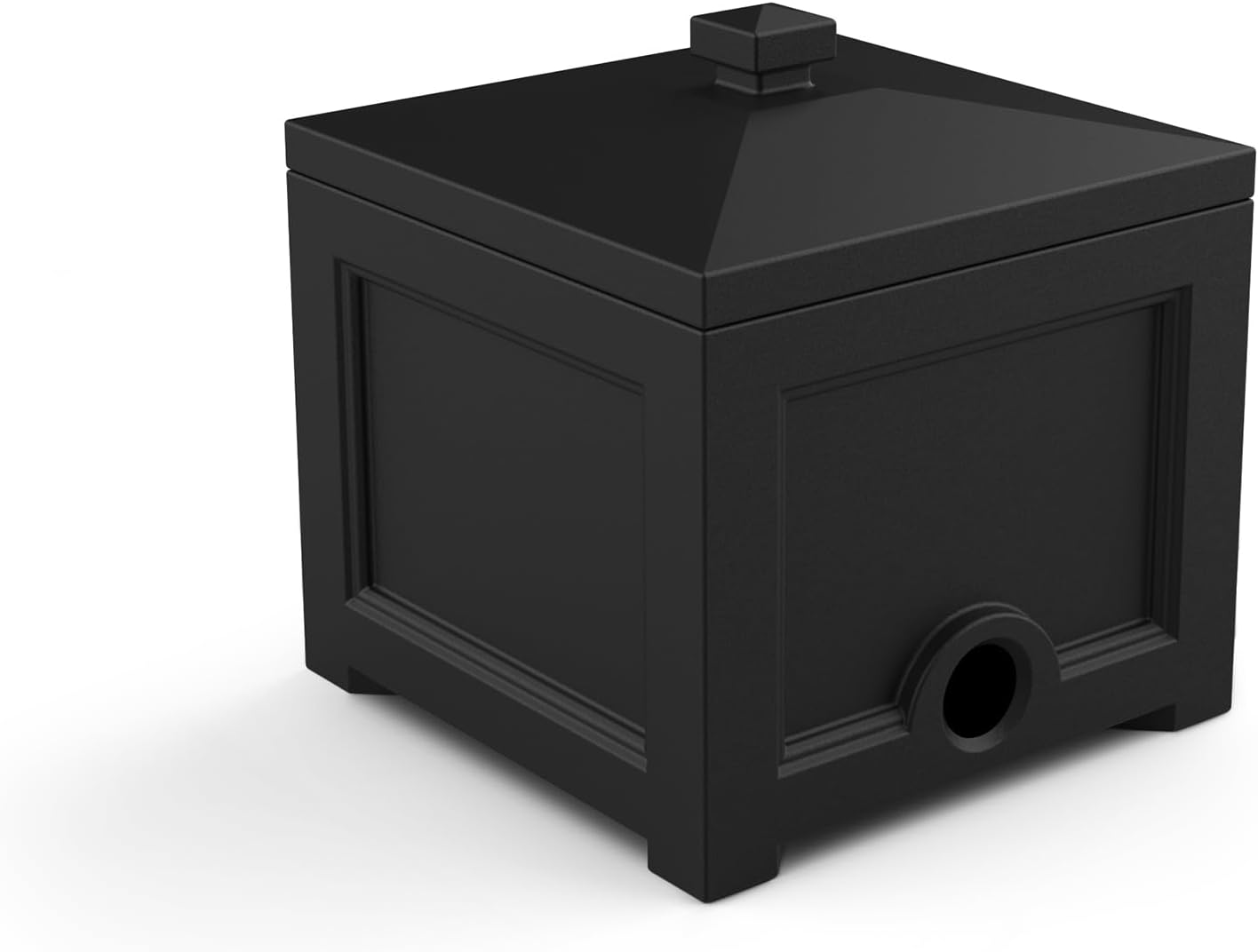 Mayne Fairfield Garden Hose Bin - Black - 17in L x 17in W x 18in H - Holds up to 100 ft. of standard garden hose (5858-B) | Concealed storage, Holds 100ft hose, Fade resistant, All-season, 15-year warranty
