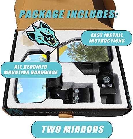 Chupacabra Offroad Rear View Side Mirror for UTV (Pack of 2) Polaris Ranger Pro Fit/General/Defender Break Away w/Adjustable Arm - (Driver and