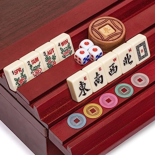 Yellow Mountain Imports American Mahjong Set – The Classic with 166 Tiles, Vintage Rosewood Veneer Case & Mahjong Accessories