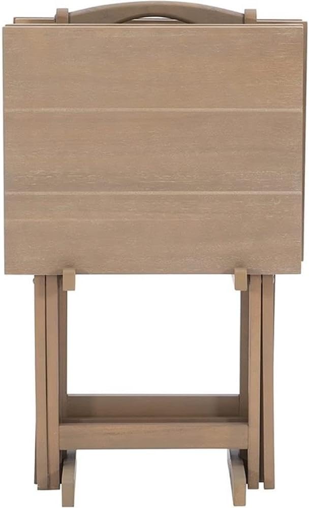 Riverbay Furniture 5 Piece TV Tray Table Set, Faux Marble Tops, Rubberwood and MDF, Brown Finish, Includes 4 Folding Tray Tables and 1 Storage Stand, Compact Design for Living Room or Home Use