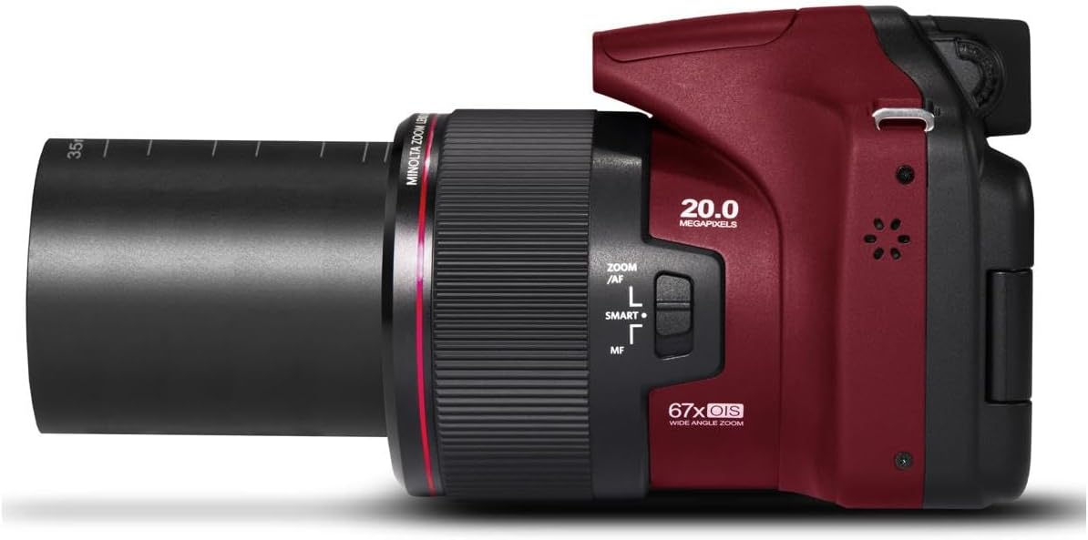 Minolta MN67Z Pro Shot 20MP Camera, 67X Zoom, 1080p HD Video (Red)