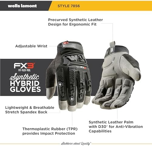Wells Lamont FX3 Impact Work Gloves, TPR Protection, Leather Palm, X-Large