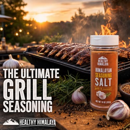 Himalayan Seasoning Salt with Pepper, Garlic, and Onion – Natural Himalayan Pink Salt for Grilling, Cooking, and Finishing – 14 oz Shaker