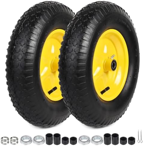 AR-PRO (2-PACK) 4.80/4.00-8" Tire and Wheel, 16" Pneumatic Tire Wheels with 3/4" Bearings and 3" Centered Hub for Wheelbarrow, Hand Truck