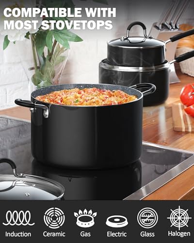 Cook N Home 8-Piece Nonstick Pot and Pan Set with Lid Induction Compatible | Cookware Set Includes Saucepan with Lid, Stockpot with Lid, Frying Pan, Kitchenware set Non Stick, Black