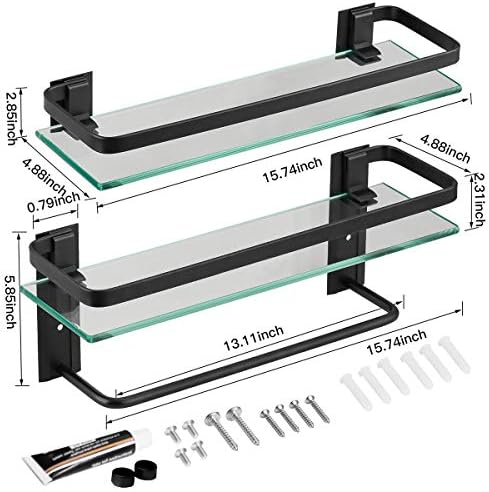 VOLPONE Bathroom Wall Shelf 15.7in Bathroom Glass Shelves Wall Mount Glass Shelf Rustproof Bathroom Wall Organizer 3 Tier (Sliver)