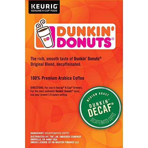 Dunkin' Donuts Medium Roast Decaf Coffee, 64 K Cups for Keurig Coffee Makers