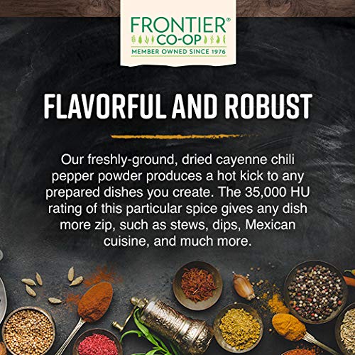 Frontier Co-op Chili Peppers Ground, Cayenne 35,000 HU, Kosher | 1 lb. Bulk Bag | Capsicum annuum L.