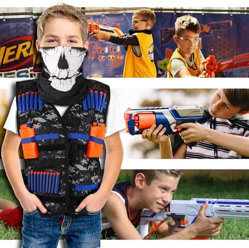 KKONES Kids Nerf Guns Tactical Vest Kit Darts Pouch Clips Mask Glasses
