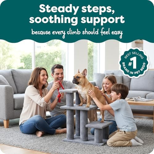 Furhaven Steady Paws Multi-Step Pet Stairs for High Beds & Sofas - Cream, 3-Step