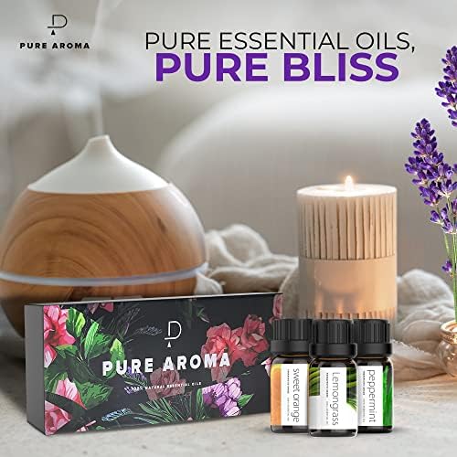 Essential Oils Set by Pure Aroma - Top 6 Aromatherapy Oils Gift Set-6 Pack, 10ml (Eucalyptus, Lavender, Lemongrass, Sweet Orange, Peppermint