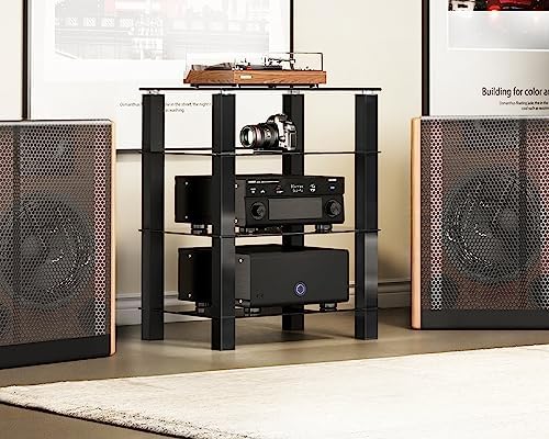 FITUEYES 4-Tier Media Stand Audio/Video Component Cabinet with Glass Shelf for Xbox One/ps4 AS406002GB