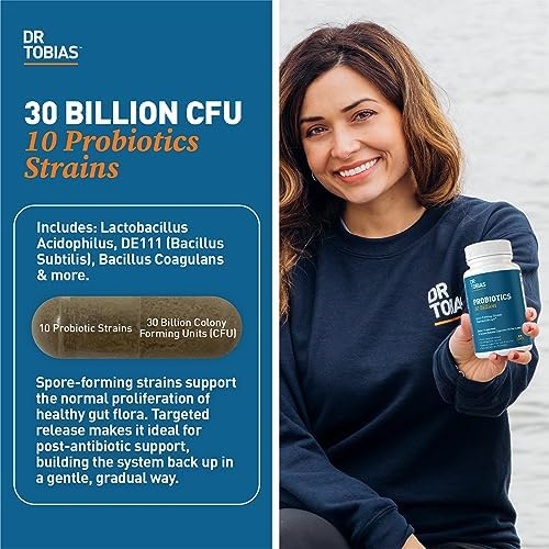 Dr. Tobias Probiotics 30 Billion CFU 30 Capsules | Gut Health Support | Daily Digestive Support | 10 Probiotic Strains | Targeted Release Probiotics for Women & Men | Shelf Stable | 30 Servings