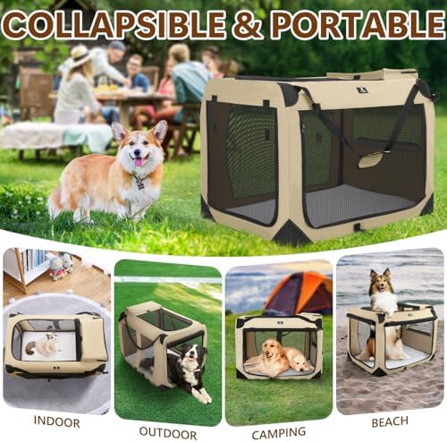 X-ZONE PET Dog Crate 3-Door Kennel, Collapsible Portable Soft Sided Pet Carriers for Indoor & Outdoor, Multiple (32-Inch, Carbon Black)