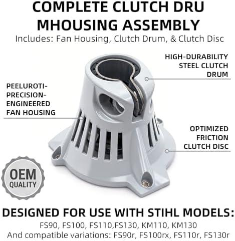 4180-080-1809 Clutch Drum Housing Assembly for Stihl FS90, FS100, FS110, FS130, KM110, KM130 Trimmers, Replacement Part for FS90r, FS100rx, FS110r
