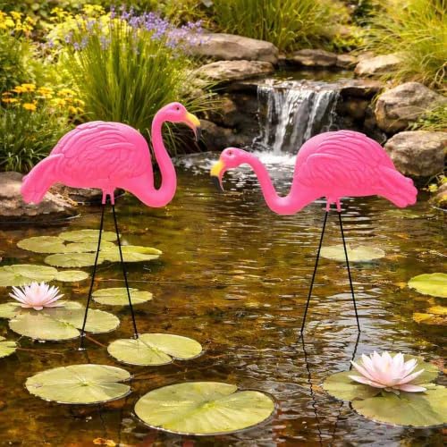 Pink Flamingos Yard Decorations - 2 Pack Extra Large 24" Tall Plastic Flamingo Statue w/Metal Stakes - Lawn Ornaments & Garden Decor for Outdoor