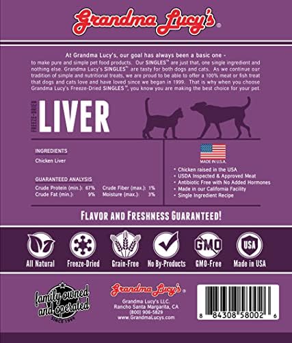 Grandma Lucy’s Singles Pet Treat, Freeze-Dried Single Ingredient Treats for Dogs and Cats - Liver, 2.5 oz