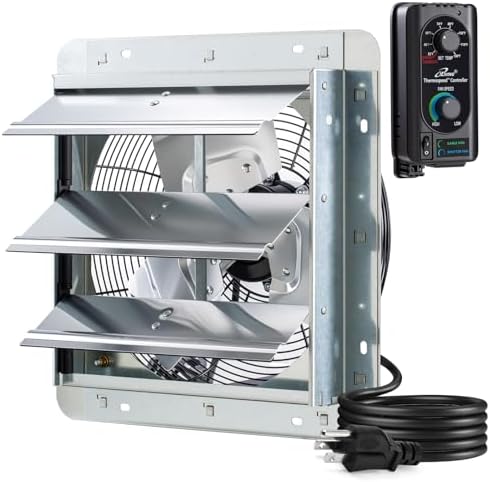 iLIVING 12" Wall Mounted Shutter Exhaust Fan, Automatic Shutter, with Thermostat and Variable Speed controller, 0.6A, 960 CFM