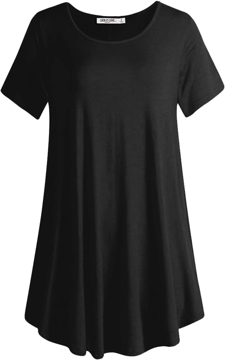 Lock and Love Women Solid Short Sleeve/Sleeveless Tunic for Leggings Swing Tunic Flare Tank Tops S-5XL Plus Size Made in USA