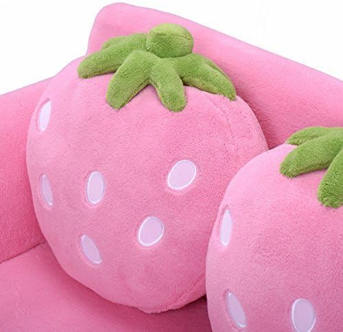 Costzon Kids Couch, Double Seat Pink Children's Sofa with 2 Strawberry Pillows, Toddler Armrest Chair for Bedroom, Living Room