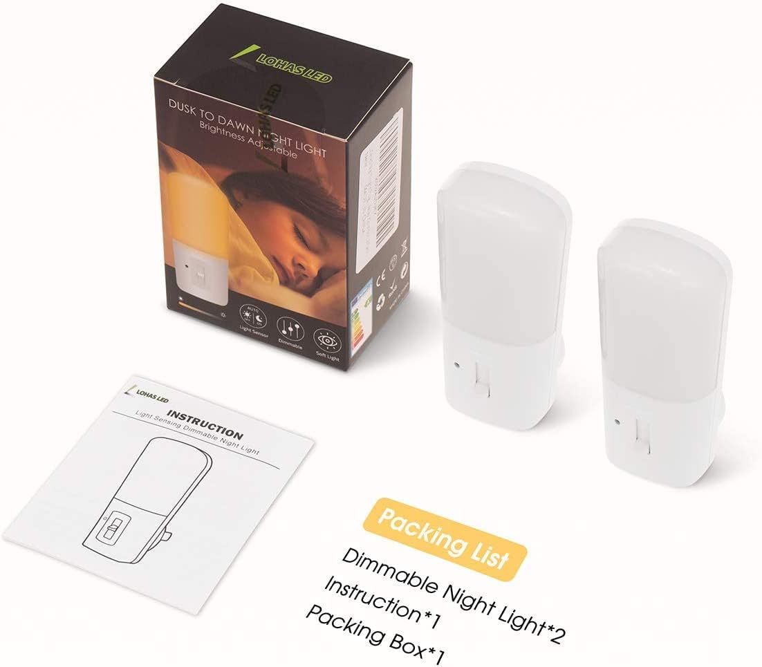 LOHAS-LED Plug in Night Light, Dimmable LED Night Lights Dusk to Dawn 2Pack