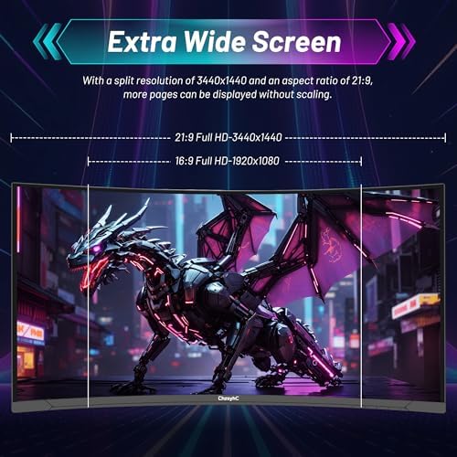 34 Inch Ultrawide Curved Gaming Monitor - WQHD 3440x1440p, 165Hz, 120% sRGB, FreeSync, VESA Mountable (DP&HDMI Cable Incl.) - Immersive PC Monitor for Gamers & Professionals, Black