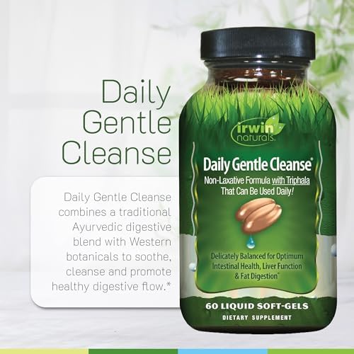Irwin Naturals Daily Gentle Cleanse Triphala 60 Liquid Softgels | Non-Laxative Colon Cleanse with Triphala | Milk Thistle & Flaxseed Oil | 60 Softgels