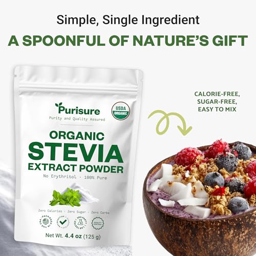 Organic Stevia Extract Powder, Sugar Alternative for Baking and Beverages, Concentrated Formula, Zero Calorie, Non-GMO, Keto Friendly, 892 Servings