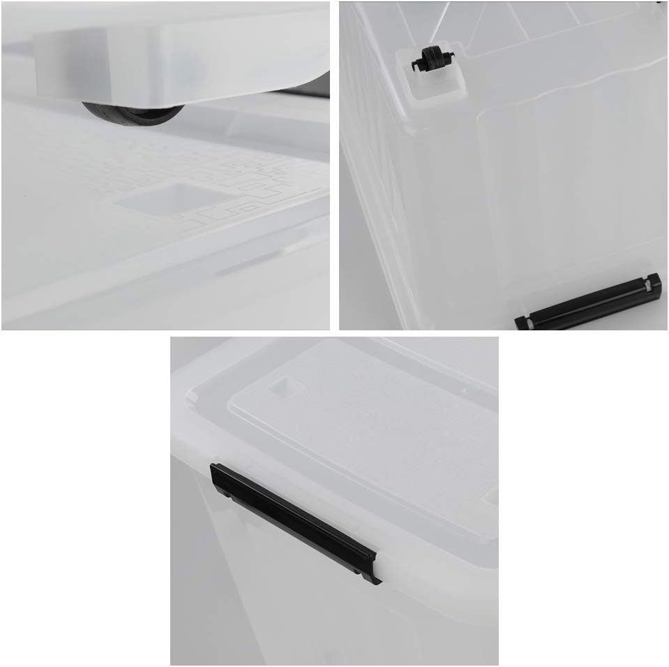 Clear Plastic Storage Bins with Wheels, 4-Pack Latch Boxes, 30 L