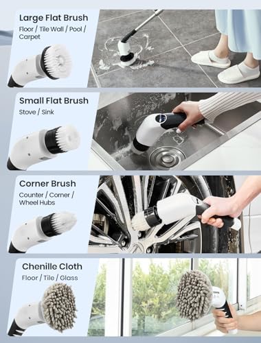Keimi Electric Spin Scrubber, 2025 New Cordless Shower Cleaning Brush with 8 Replaceable Brush Heads, 3 Adjustable Speeds