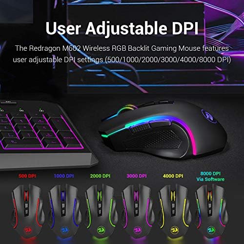 Redragon M602 Gaming Mouse, Ergonomic RGB Gaming Mouse Wired with 7200 Adjustable DPI, 9 Programmable Buttons, Professional Software for Gamer Office [Black]