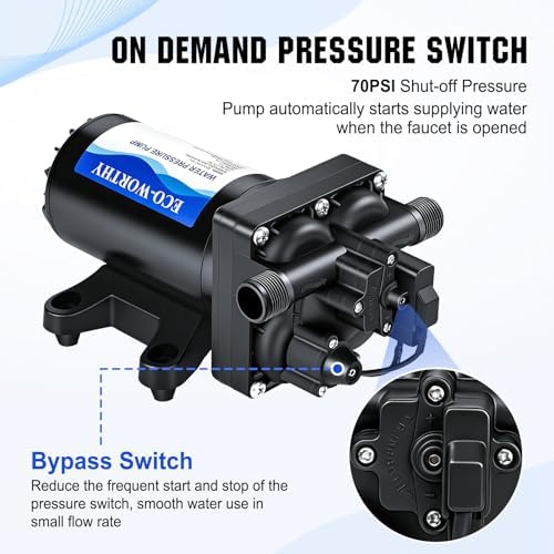 ECO-WORTHY 110V AC Fresh Transfer Diaphragm Water Pump On Demand 5.5GPM 70PSI High Pressure Water Booster Pump 110 Volt with Pressure Switch for