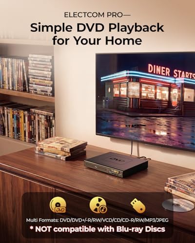 ELECTCOM PRO Region-Free DVD Player for TV with HDMI | Plays Regions 0-6 & Multi Formats, RCA Compact DVD/CD Player for Smart TV