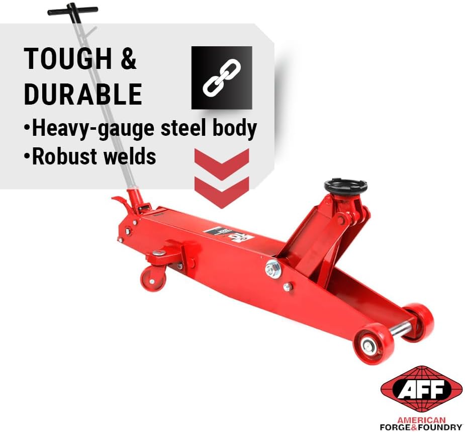 AFF 10 Ton Air Hydraulic Long Chassis Jack - for Long Overhang Vehicles | 10 T Floor Jack with Foot Pump & 3-Position Lock Handle - Ideal for Repair Shops, Bus & Truck Fleets, Heavy Duty Equipment